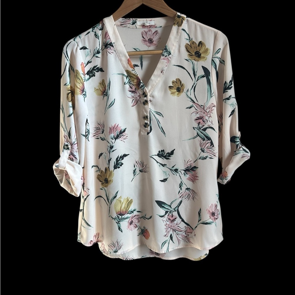 Maurices Floral Blouse - Cream and Pink
